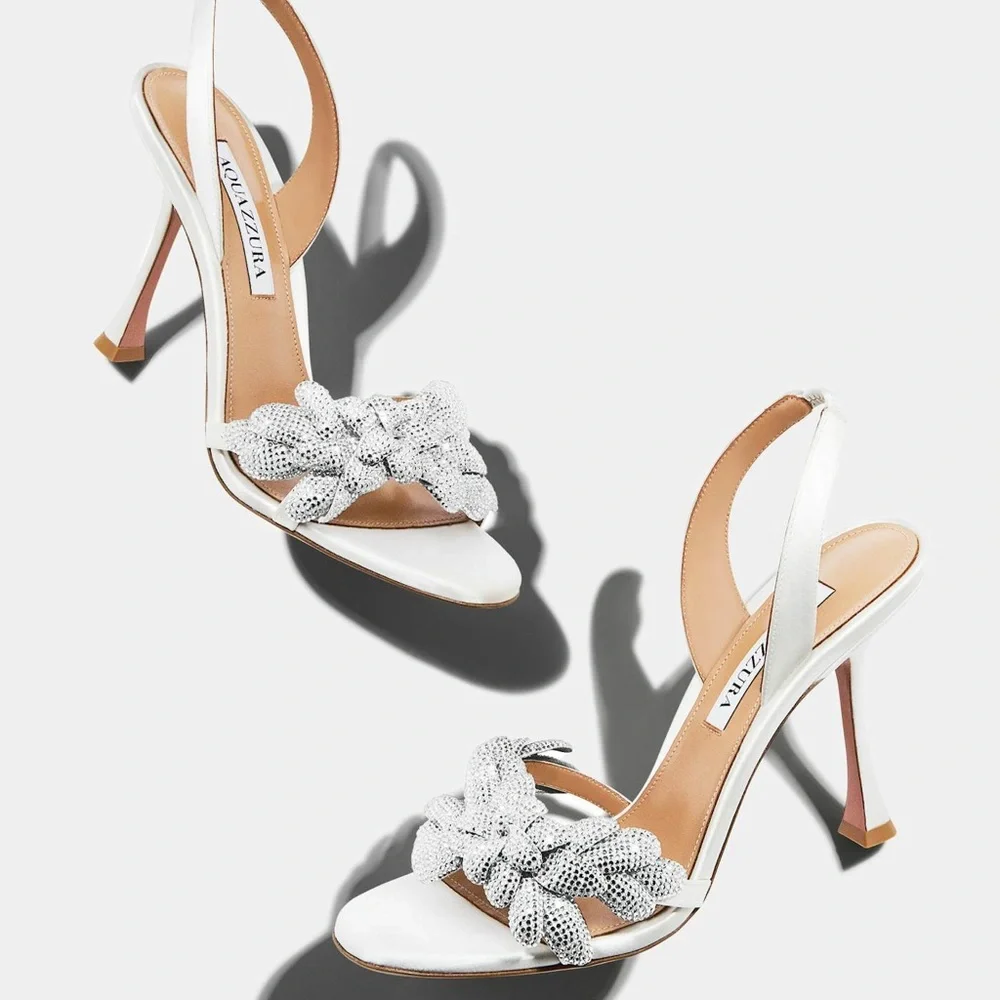 Aquazzura Galactic Flower 95 satin sandals $1,450 37.5 - Picture 4 of 14